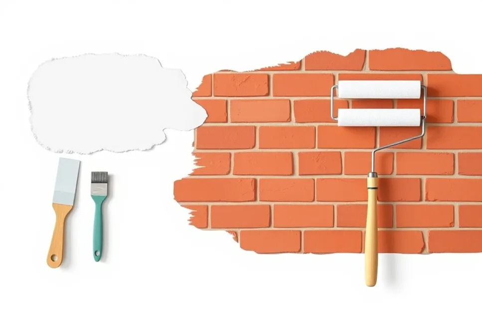 Outils de peinture disposés dans l'ordre des étapes du chantier