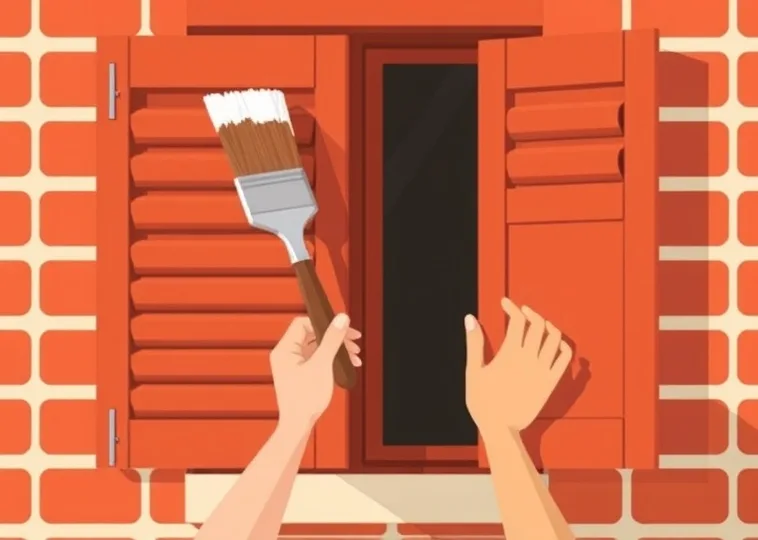 Mise en peinture au pinceau de volets et d'encadrements en bois