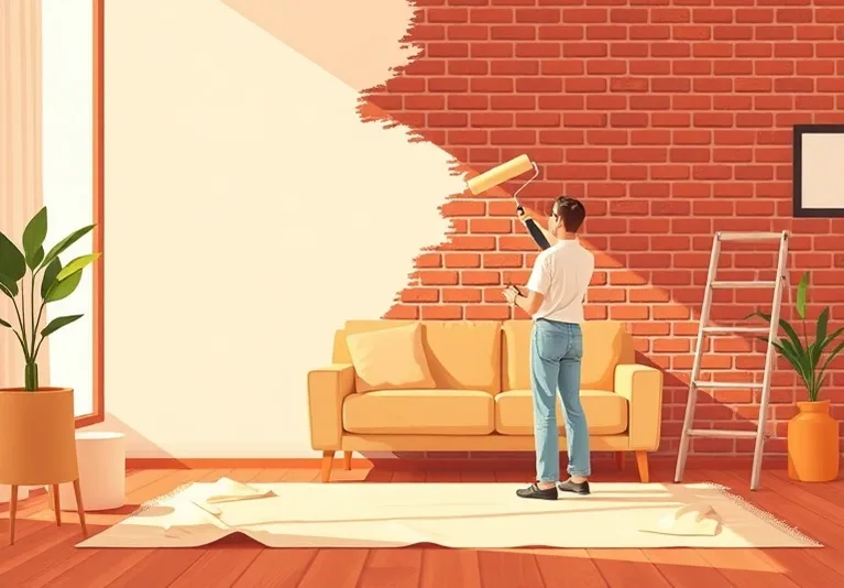 Peintre appliquant la peinture au rouleau sur un mur de salon